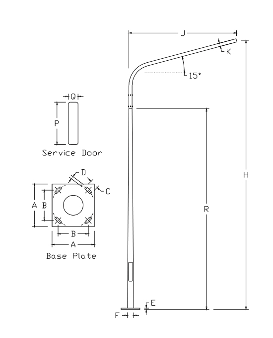 SC61 Tapered Lighting Pole: Single bracket TIS2316-2549